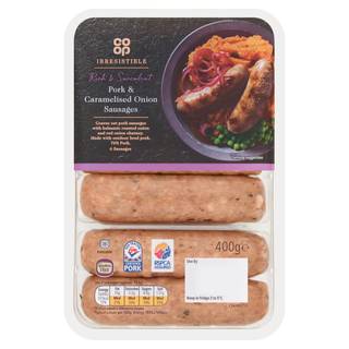 Co-op Irresistible 6 Pork & Caramelised Onion Sausages 400g