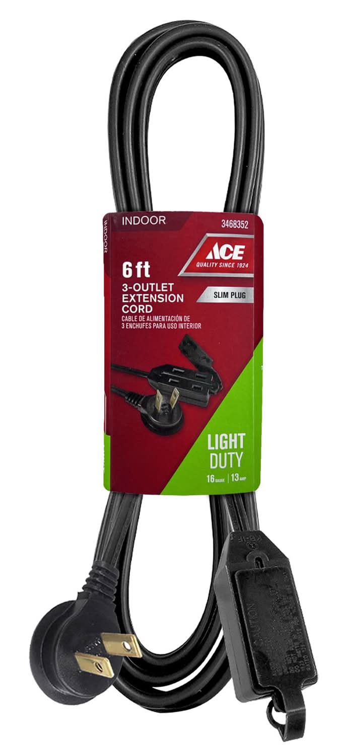 Ace Indoor 6 Ft. L Black Extension Cord 16/2 Spt-2