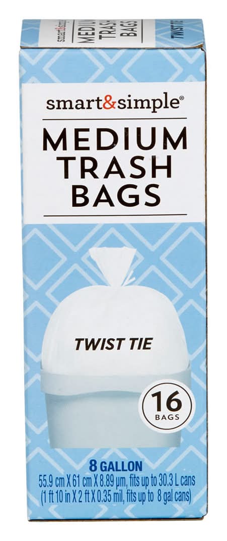 Smart & Simple Medium Twist Tie Trash Bags 16 Ct