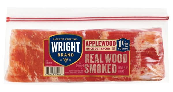 Wright Real Wood Smoked Thick Cut Bacon, Applewood (24 oz)