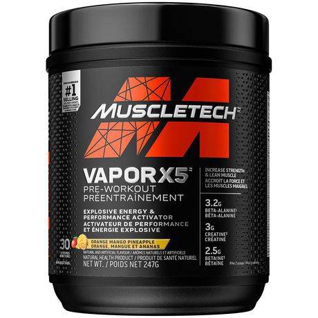 MuscleTech Vapor X5 Pre Workout Orange Mango Pineapple Powder (247 g)