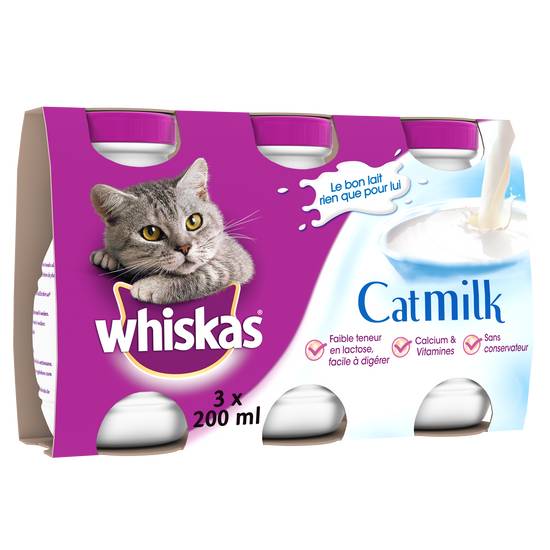 Whiskas - Lait pour chat (3 pièces, 200 ml)