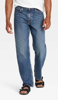 Goodfellow & Co. Mid Rise Denim Stretch Back Pocket Relaxed Fit Jeans, Men, 32x30 in, Indigo