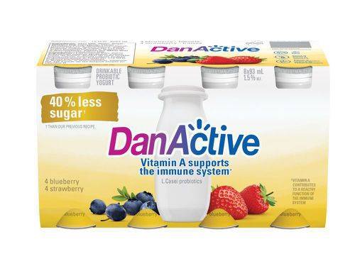 Danactive yogourt probiotique à boire fraise-bleuet (8 x 93 ml) - drinkable yogurt strawberry/blueberry 1.5% (8 x 93 ml)