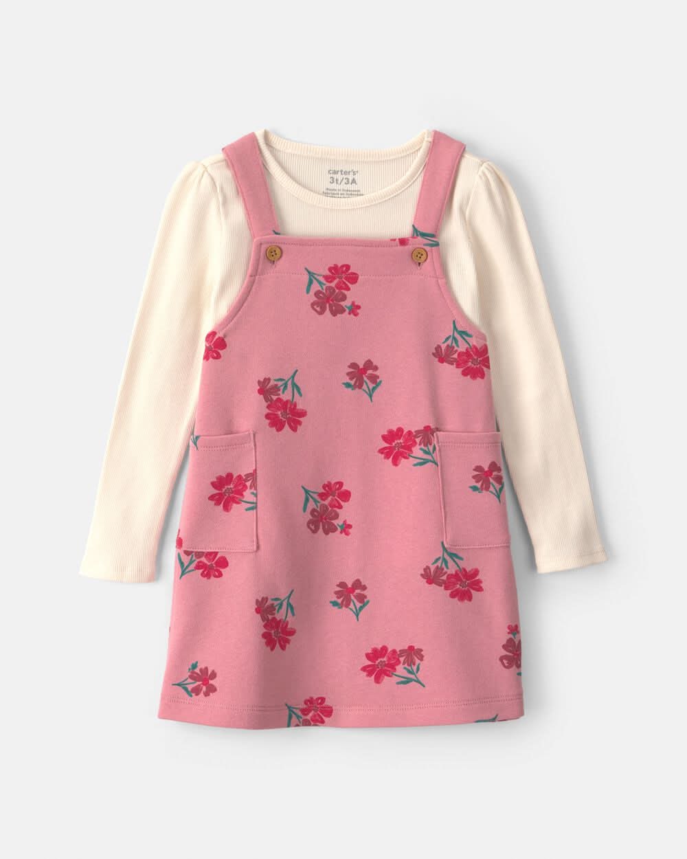 Toddler Girl Floral French Terry Long-Sleeve Dress Set - Pink/Cream - 3T