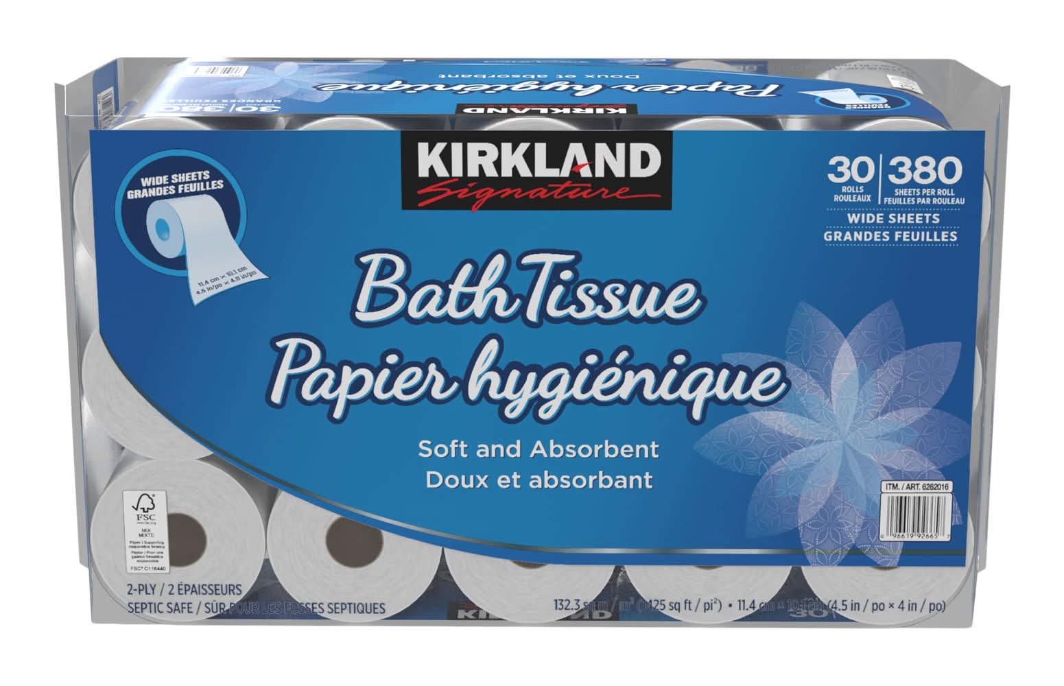 Kirkland Signature – Papier Hygiénique 2 Épaisseurs De 30 Rouleaux À 380 Feuilles / Kirkland Signature Bath Tissue Papier Hygienique Wide Sheets (30 rolls)