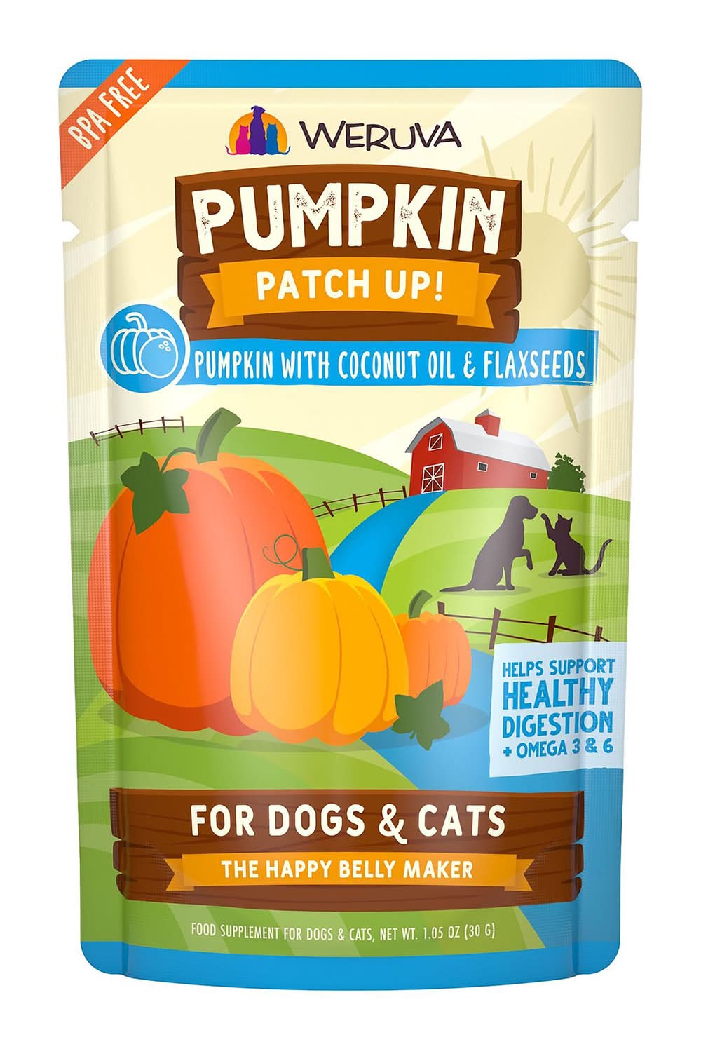 Weruva Pumpkin Patch Up! Supplement for Cats and Dogs - Digestive Support, Pureed Pumpkin, 1.05 OZ (Flavor: Pumpkin, Coconut Oil & Flaxseed, Size: 1.05 Oz)