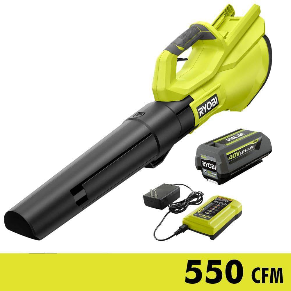 Ryobi 40V 120 Mph 550 Cfm Cordless Battery Blower With 4.0 Ah Battery And Charger