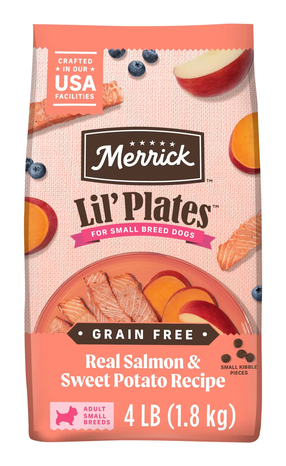 Merrick Lil' Plates Premium Grain Free Real Salmon and Sweet Potato Kibble Dry Dog Food for Small Dogs, 4 lbs.