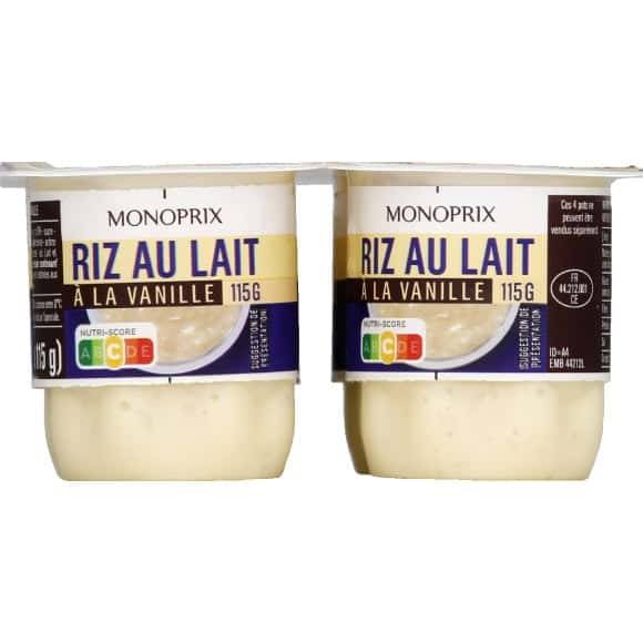 Monoprix Riz Lait Vanille 4X115G Les 4 Pots De 115G