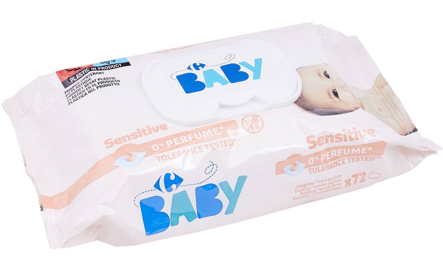 Carrefour Baby - Lingettes pour bébés sensibles sans parfum (72)
