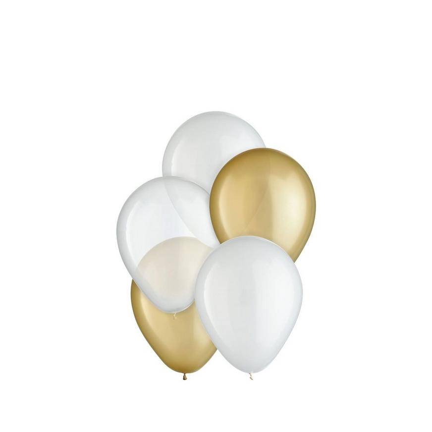 Uninflated 25ct, 5in, Golden 3-Color Mix Mini Latex Balloons - Clear, Gold White
