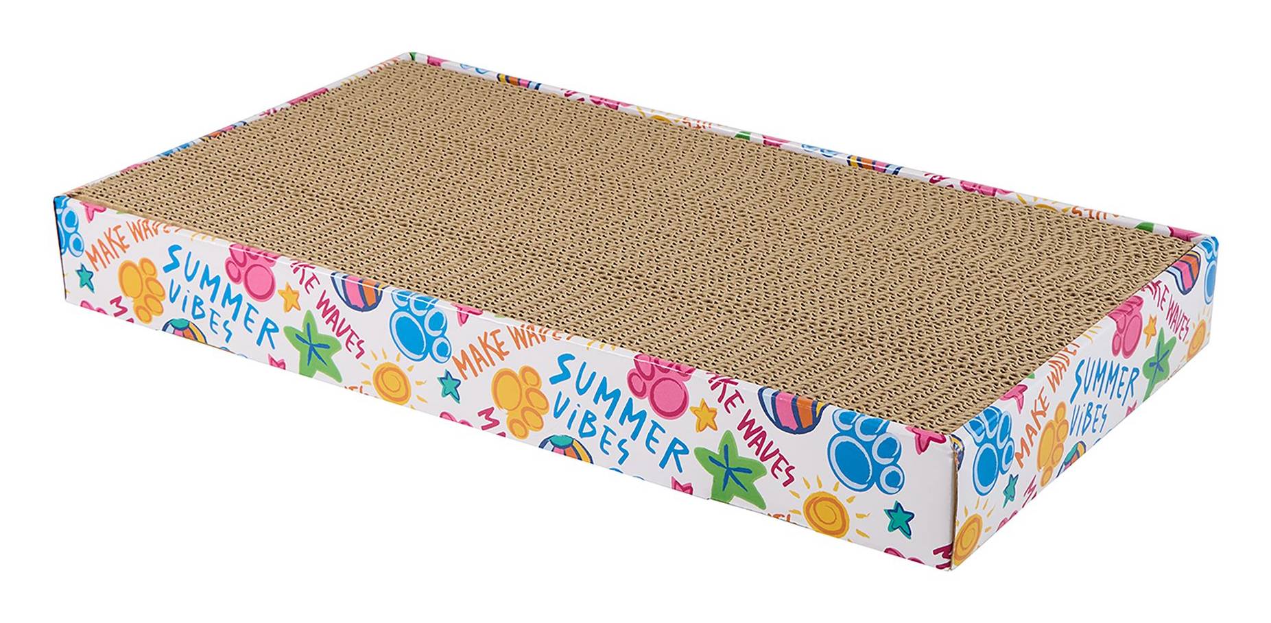 Whisker City Summer Vibes Double Wide Cat Scratcher, 18x9.75x2 in, White