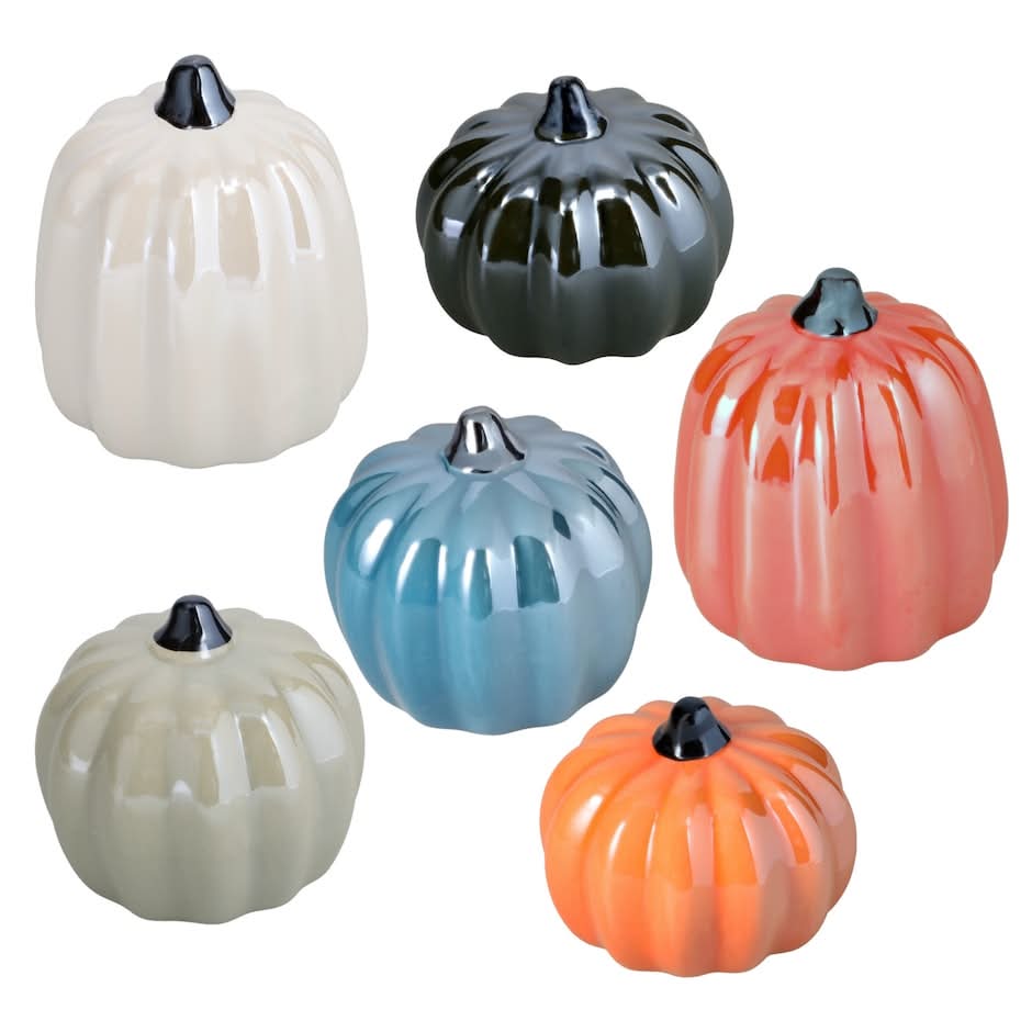 Pearlized Harvest Ceramic Decorative Pumpkins, 3.375x3.5 in