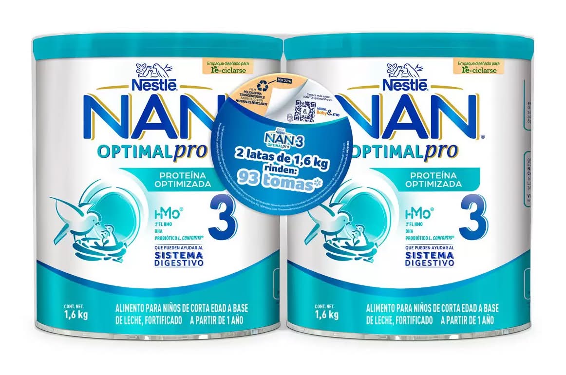 NAN · Optimal pro 3 fórmula infantil en polvo (2 x 1,6 kg)