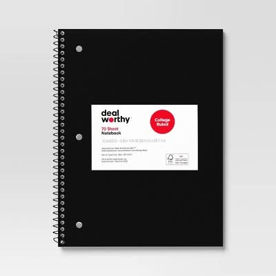 Dealworthy Spiral College Ruled Notebook 70 Sheets, 20.3x26.75 cm, Black