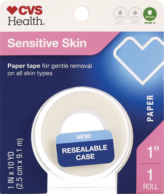CVS Health Sensitive Skin Gentle Paper Tape, 1 IN x 10 YD, 1 PK