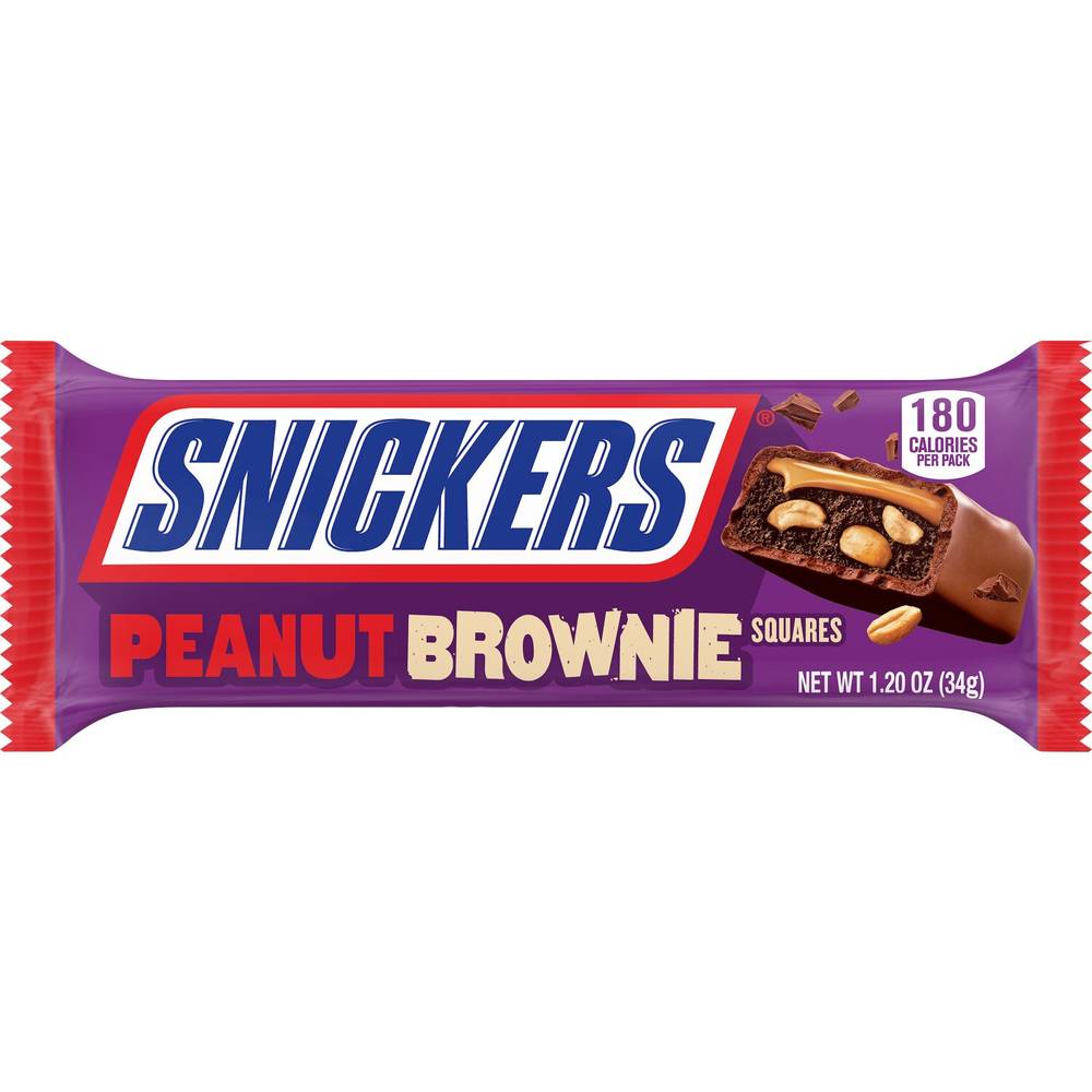 SNICKERS Peanut Brownie Squares Full Size Chocolate Candy Bar, 1.2 oz