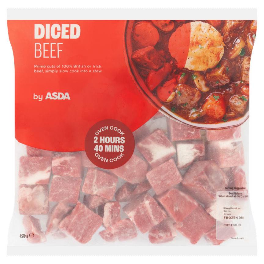 Asda Frozen Diced Beef 450G