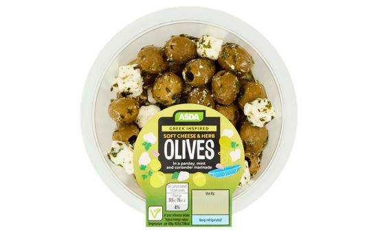 Asda Soft Cheese & Herb Olives 150g