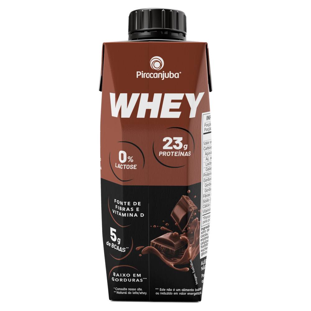 Piracanjuba bebida láctea uht whey 23g zero lactose sabor cacau (250 ml)