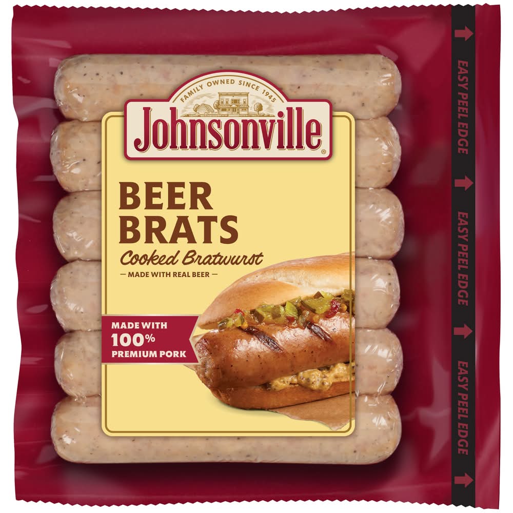 Johnsonville Beer Brats Cooked Bratwurst Sausages (14 oz)