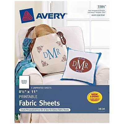 Avery Inkjet Printable Fabric Sheets, 8.5 x 11, 6 Sheets/Pack (3384)
