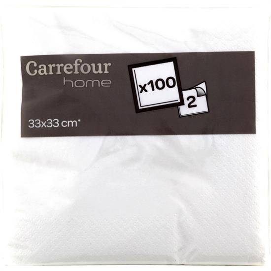 Serviettes en papier 33x33 cm blanc CARREFOUR HOME - le paquet de 100