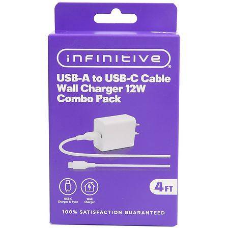 Infinitive Usb-A To Usb-C Cable Wall Charger 12w Combo pack