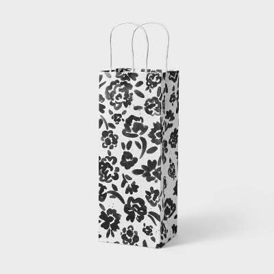 Spritz Floral Wine Paper Gift Bag, Black - White
