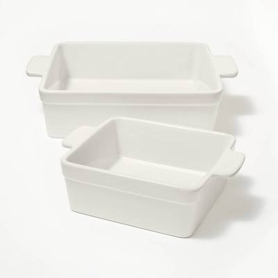 2pc Stoneware Square Baking Dish Set Cream - Figmint™