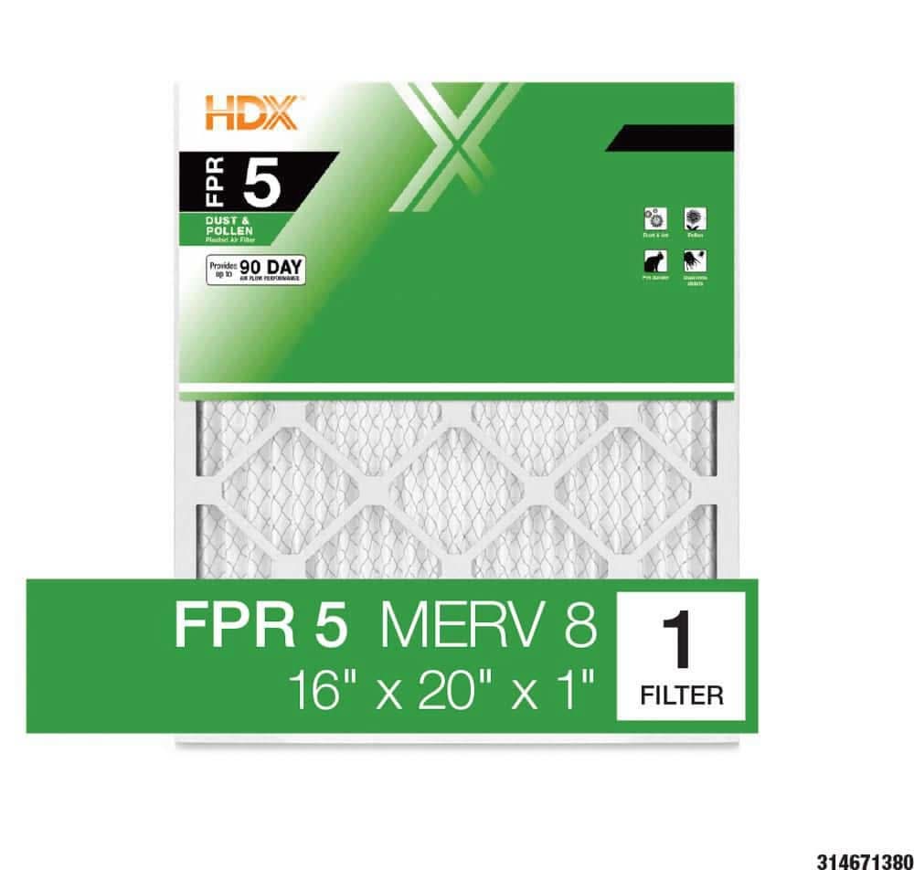 Hdx 16 In. X 20 In. X 1 In. Standard Pleated Air Filter Fpr 5, Merv 8