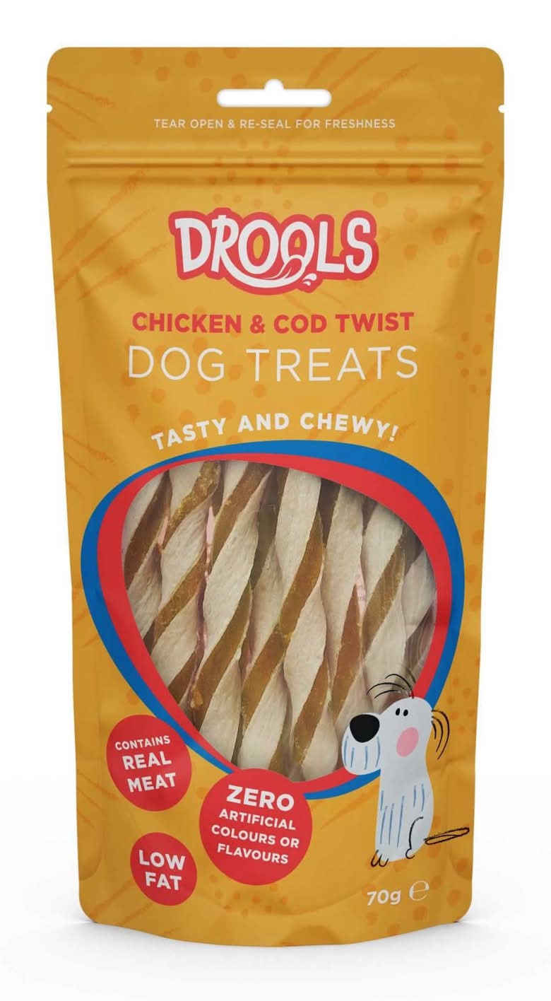 Drools Chicken & Cod Twist Tasty Chewy Low Fat Dog Treats (70g)