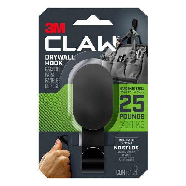 3M CLAW Drywall Hooks, 25lb, Black, 1 CLAW, 1 Cover