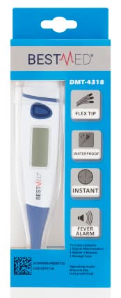 Bestmed Instant Flexible Digital Thermometer, White-Blue