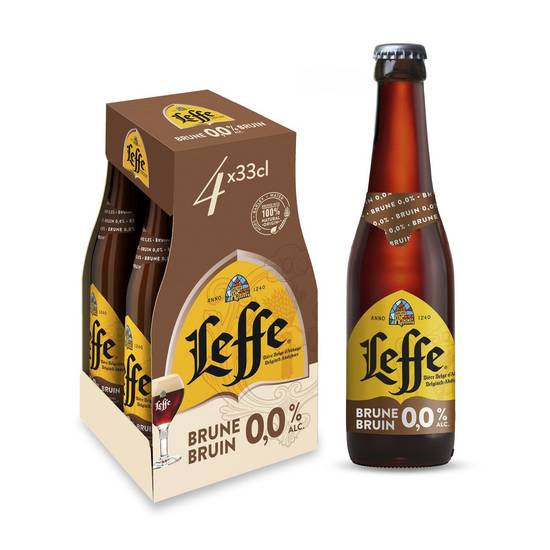 Leffe Bière Belge d''Abbaye Brune 0.0% Alc. Bouteilles 4 x 33 cl