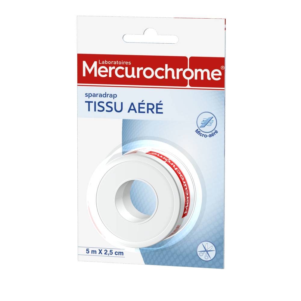 Mercurochrome - Sparadrap tissu aéré 5 m x 2,5 cm