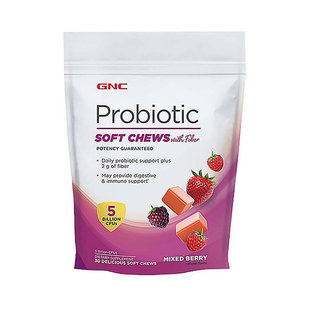 GNC Probiotic Soft Chews With Fiber, Mixed Berry (30 ct)