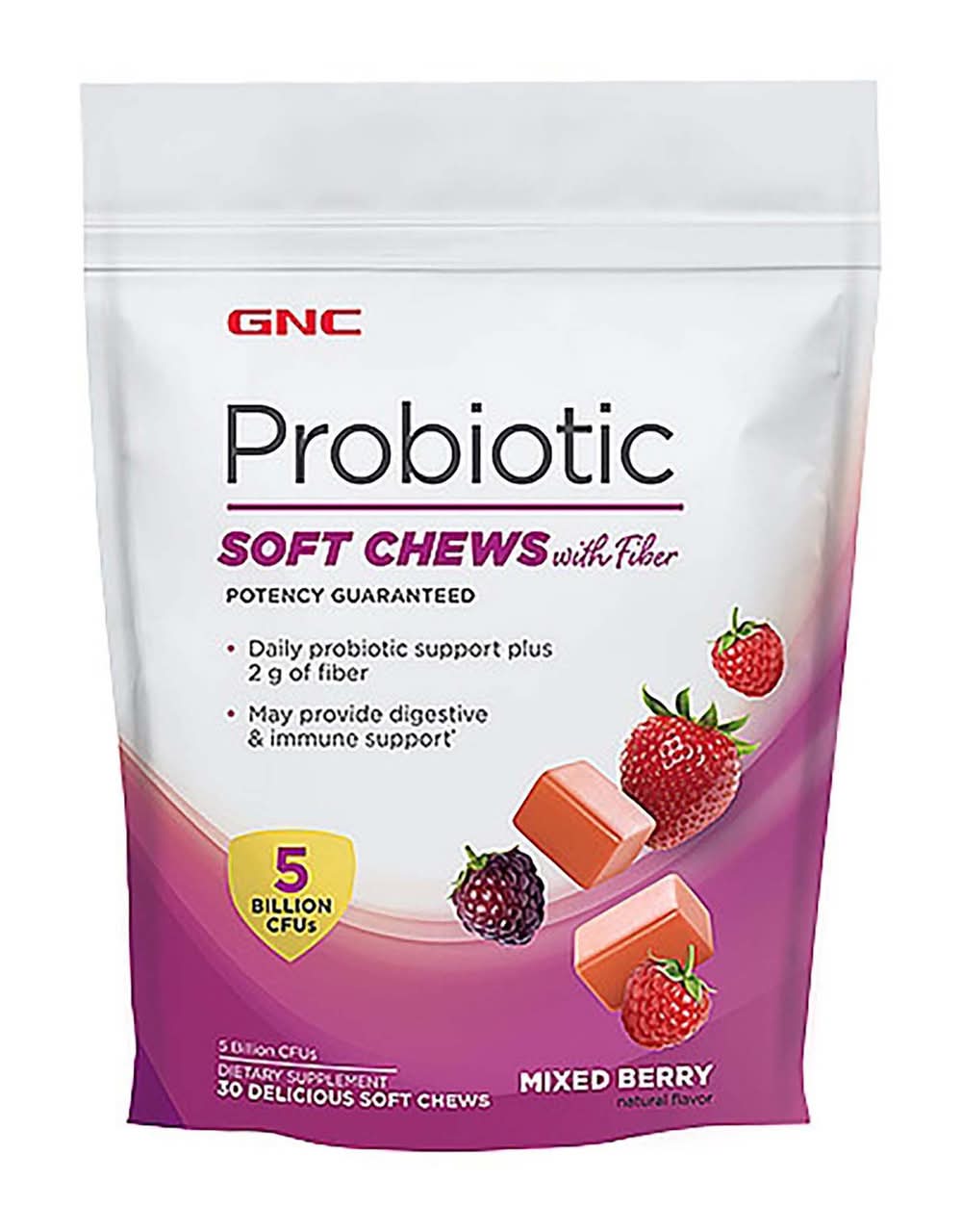 GNC Probiotic Soft Chews With Fiber, Mixed Berry (30 ct)