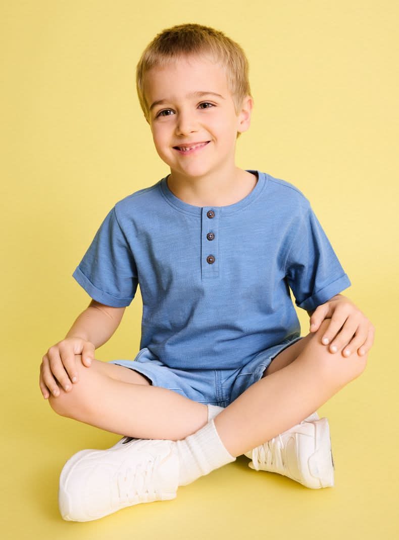 Tribu Polera Henley Botones Color Liso azul 10