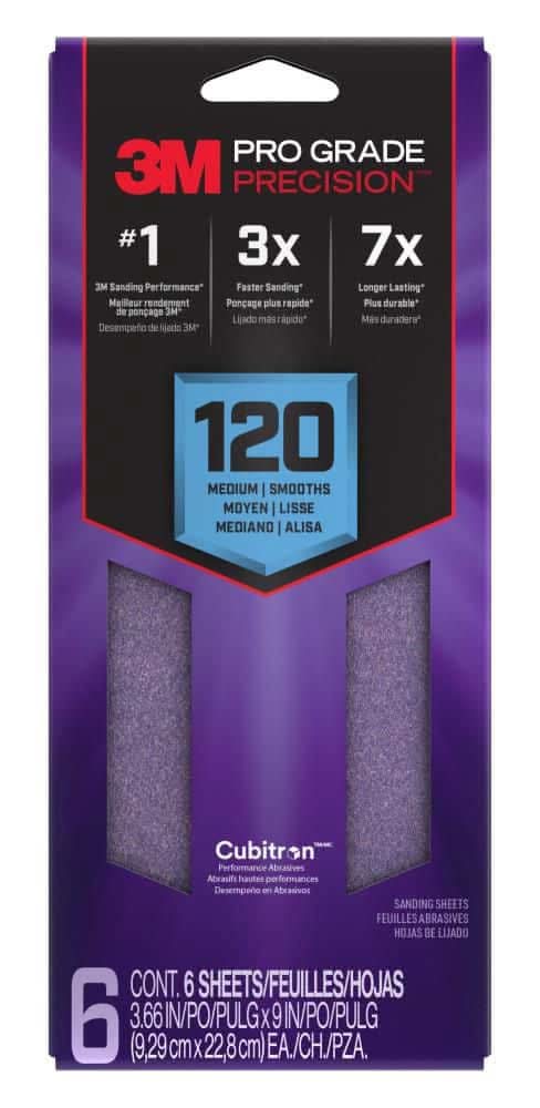 3M Pro Grade Precision 3.7 In. X 11 In. Medium 120-Grit Sheet Sandpaper (6-Pack)