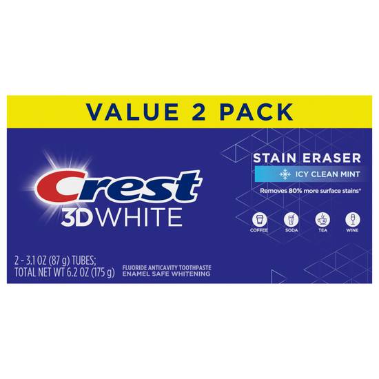Crest 3d White Stain Eraser Icy Clean Mint Toothpaste (2 ct)