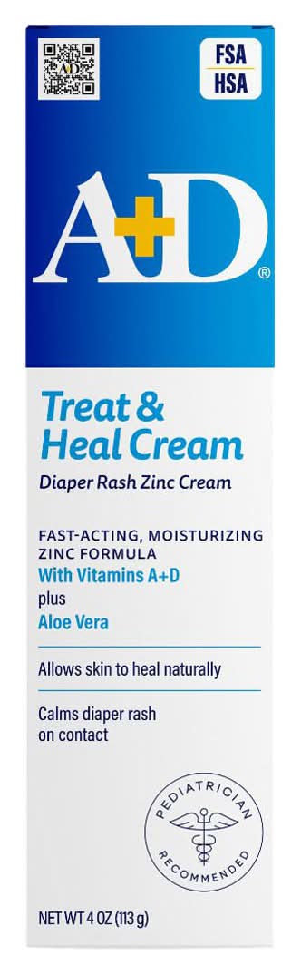 A+D Treat & Heal Diaper Rash Ointment - Zinc Oxide 10% Dimethicone 1% 4 Oz