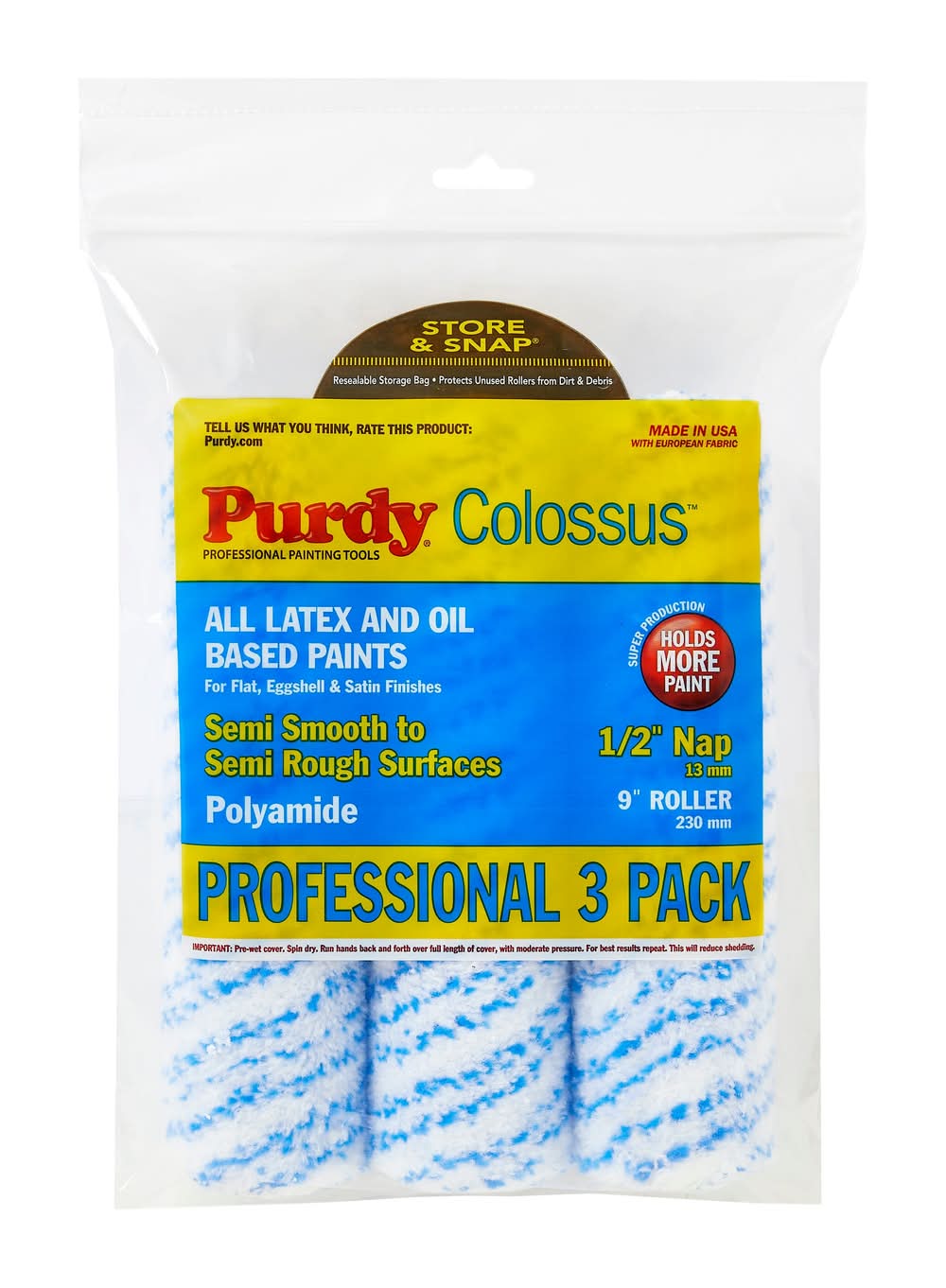 Purdy 3 -Pack 9-in x 1/2-in Nap Colossus Standard Woven Paint Roller Cover