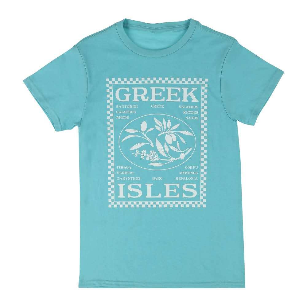 'Greek Isles' Graphic Tee Large Blue