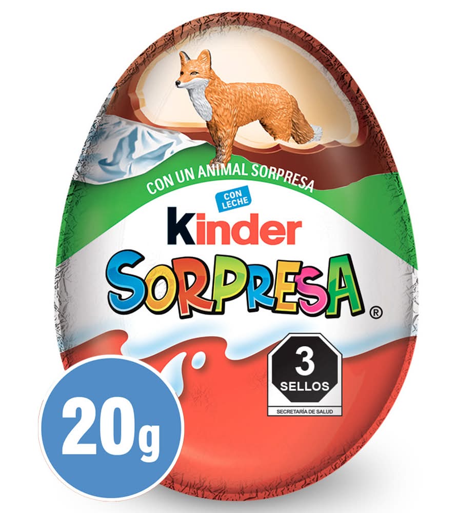 Kinder Sorpresa · Huevo de chocolate con leche + relleno lácteo con sorpresa (21 g)