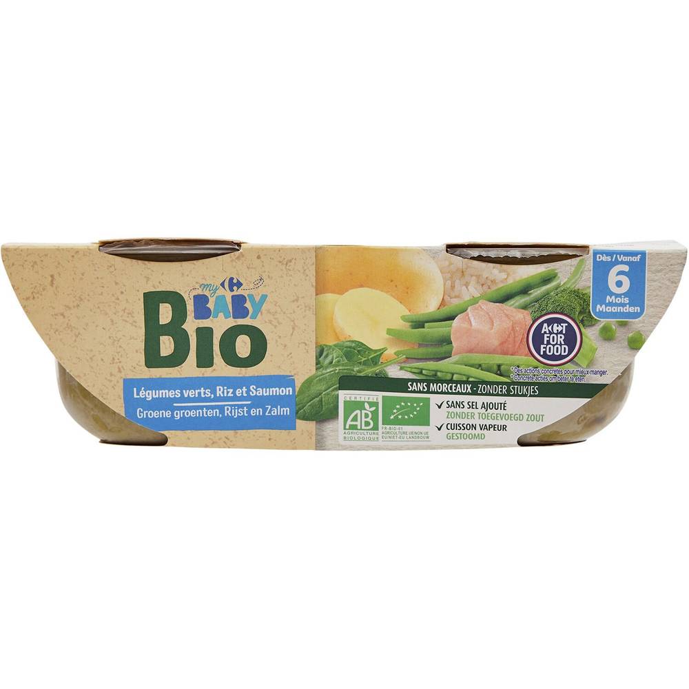 Carrefour Baby Bio - Plat bébé légumes saumon dès 6 mois (2 unités)