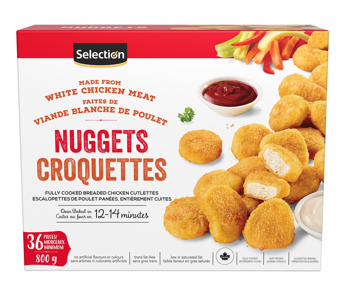 Selection croquettes de poulet panées entièrement cuites - fully cooked breaded chicken nuggets