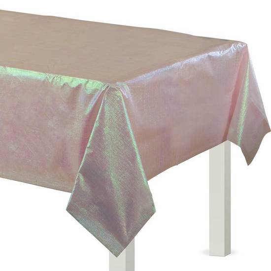 Pink Iridescent Paper Plastic Table Cover, 54in x 102in