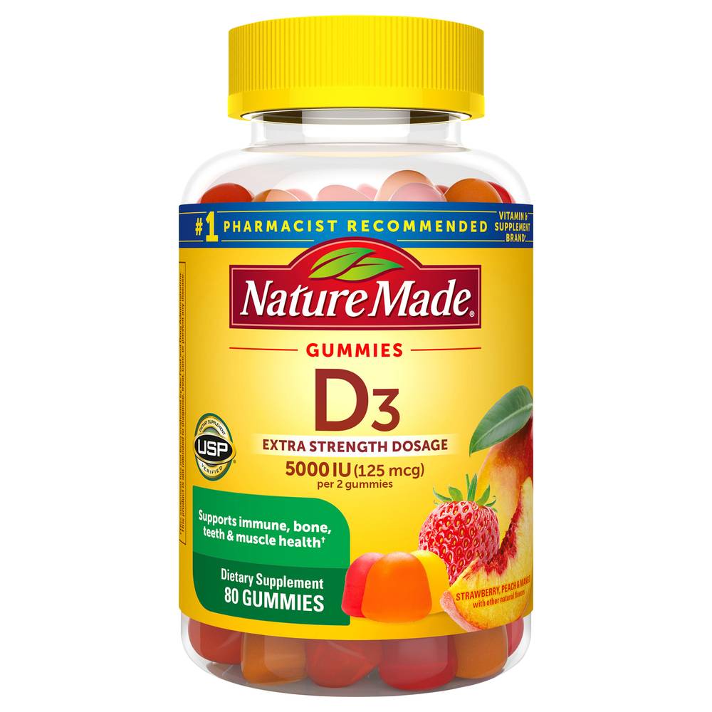 Nature Made Vitamin D3 Strawberry Peach & Mango 5000 Iu Gummies (80 ct) (8 oz)